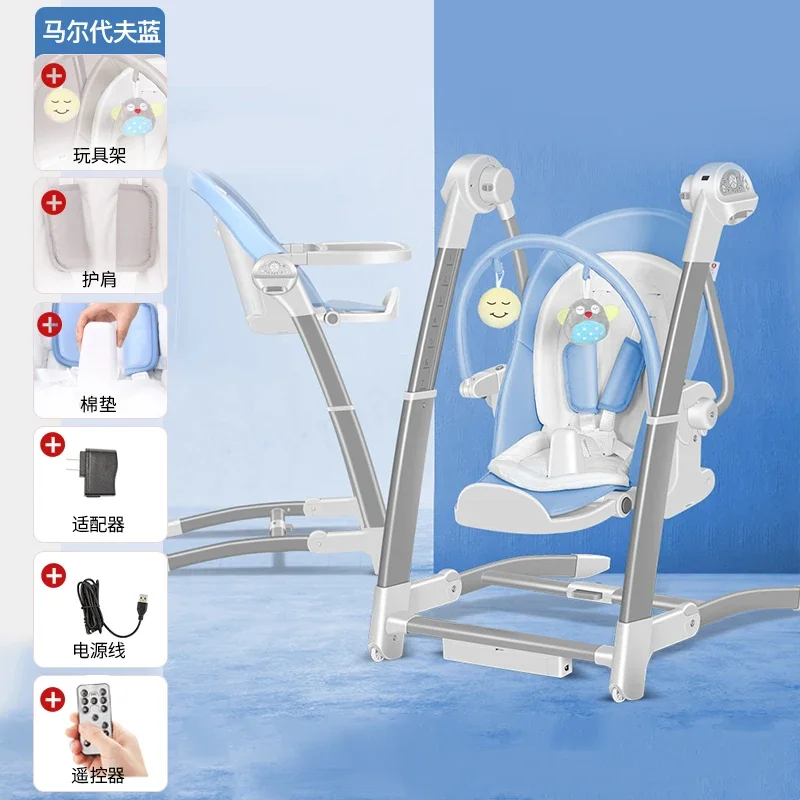 2-in-1 Baby High Chair and Rocker, Electric Infant Swing Adjustable Chair Multifunctional Cradle for 0-3 Years Safe Rocking Seat