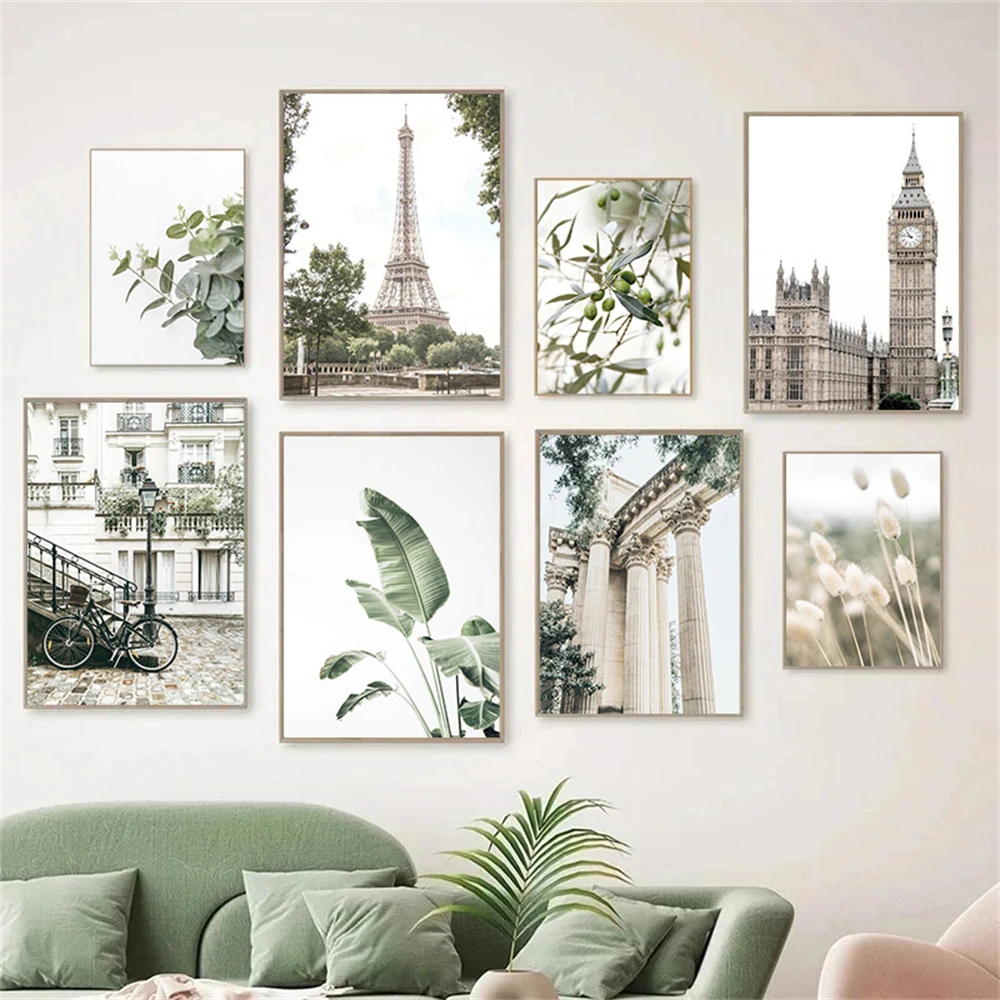 

Paris London City Nordic Poster Banana Leaf Olive Plants Leaf Wall Art Canvas Painting Posters And Prints Picture Bedroom Decor