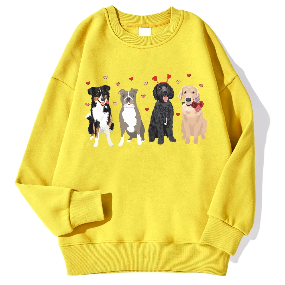 Cartoons Women\'S Hoodie Lovely Dogs & Heart Printing Sweatshirt Loose Crewneck Warm Fleece Pullover Autumn Winter Streetwear