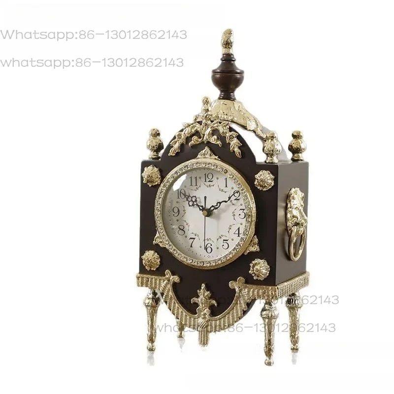 

Brass Desk Clock Sitting Desk Clock European Style Home Living Room Desktop Atmosphere Quartz Hour Clock Set