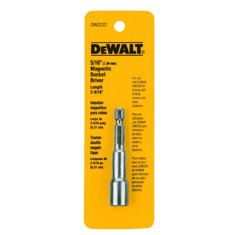 DEWALT DW2222 5/16-Inch by 2-9/16-Inch Magnetic Socket Driver Silver Power Tool Accessories