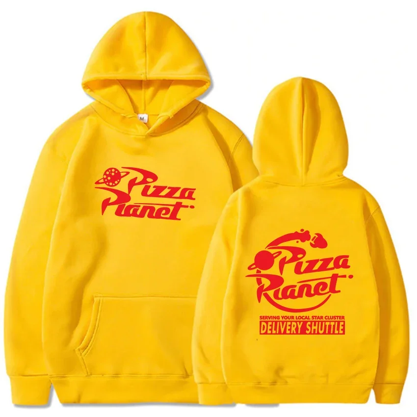 Pizza Planet Cartoon Printed Hoodies Serving Your Local Star Cluster Letter Print Sweatshirts Fleece Warm Hooded Pullovers Male