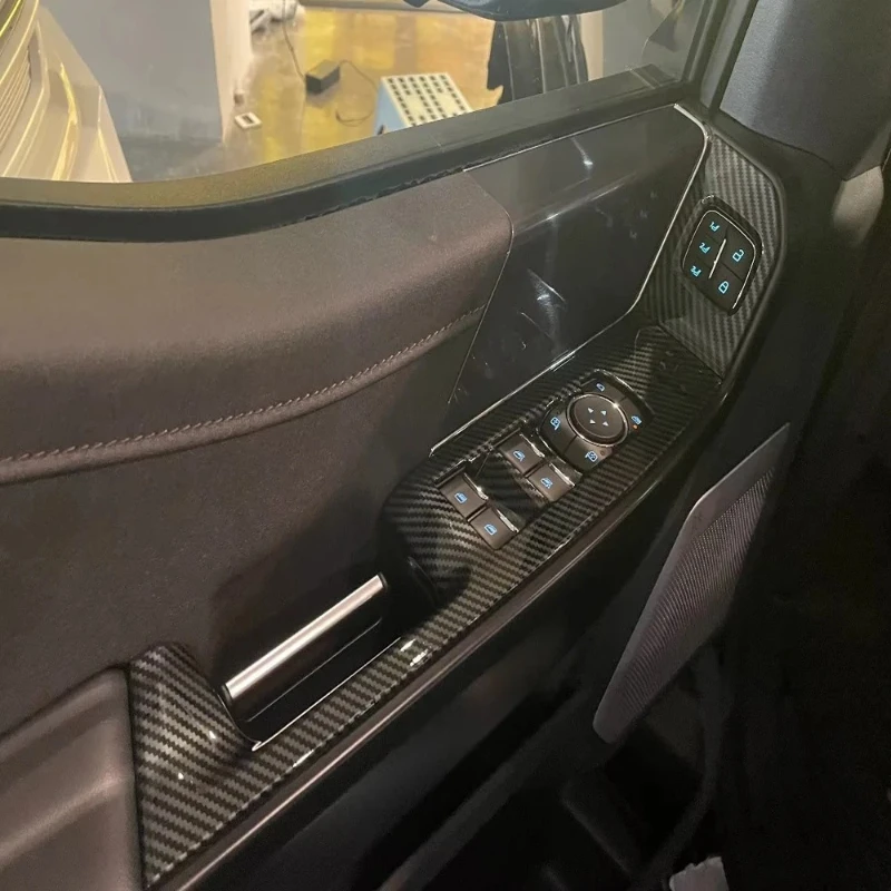 

For Ford F150 F-150 Raptor 2021 2022 2023 ABS Carbon Fiber Look Windows Rise Switch Panel Glass Lift Control Cover Trim