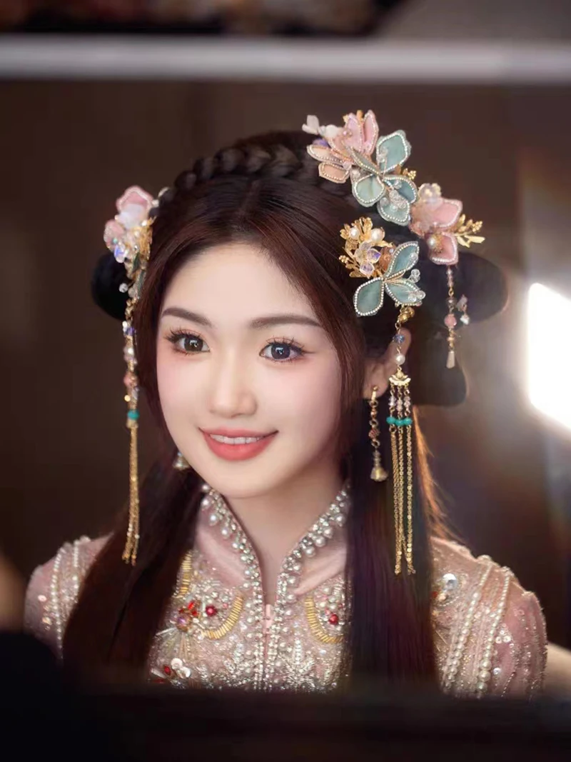 

Vintage Hanfu Hair Stick Chinese Classic Crystal Bead Hairpins Flowers Headwear Wedding Accessories