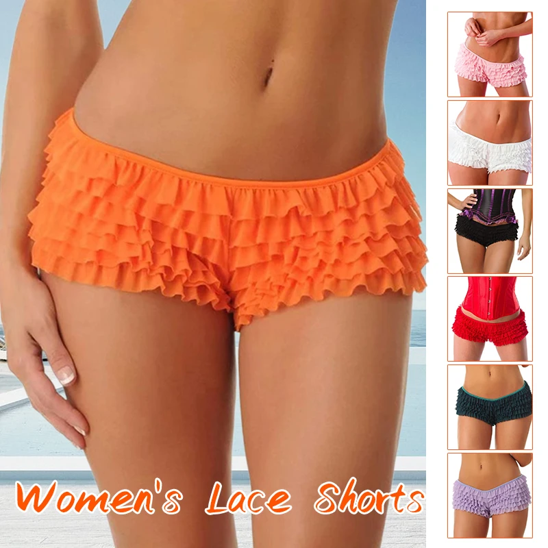 Women's Summer Shorts Solid Colour Breathable Ruffle Panties Bow Tie Elasticated Boxer Briefs Sexy Low Waisted Shorts