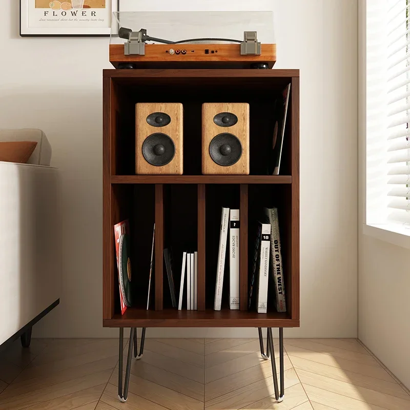 Black vinyl record cabinet storage rack, solid wood sound cabinet, magazine cabinet, walnut sofa side cabinet, corner cabinet