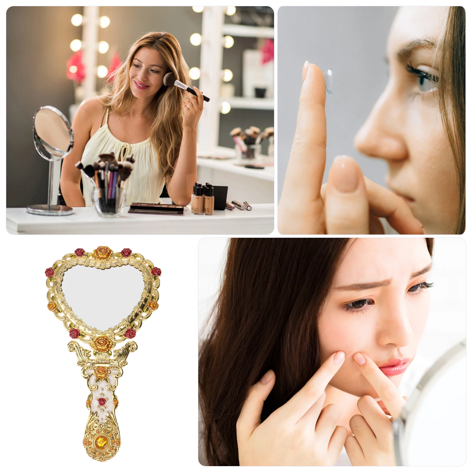 1 stks Europese stijl hart make-up spiegel vintage handheld delicate spiegel meisje schoonheid tool make-up tool