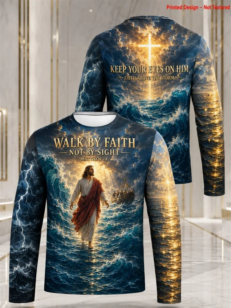 Men's Living Water John 4 Jesus Samaritan Woman Come to the Source Cross Graphic Tee Long Sleeve T-Shirt Pullover Tops Gift