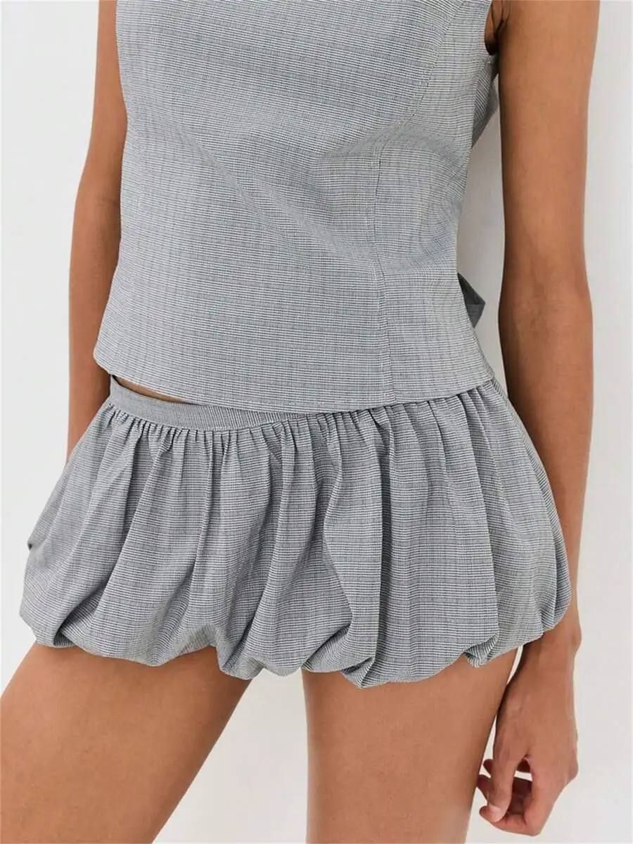 

Women Vintage Plaid Print Bubble Shorts Elastic Waist Loungewear Sleepwear Summer Casual
