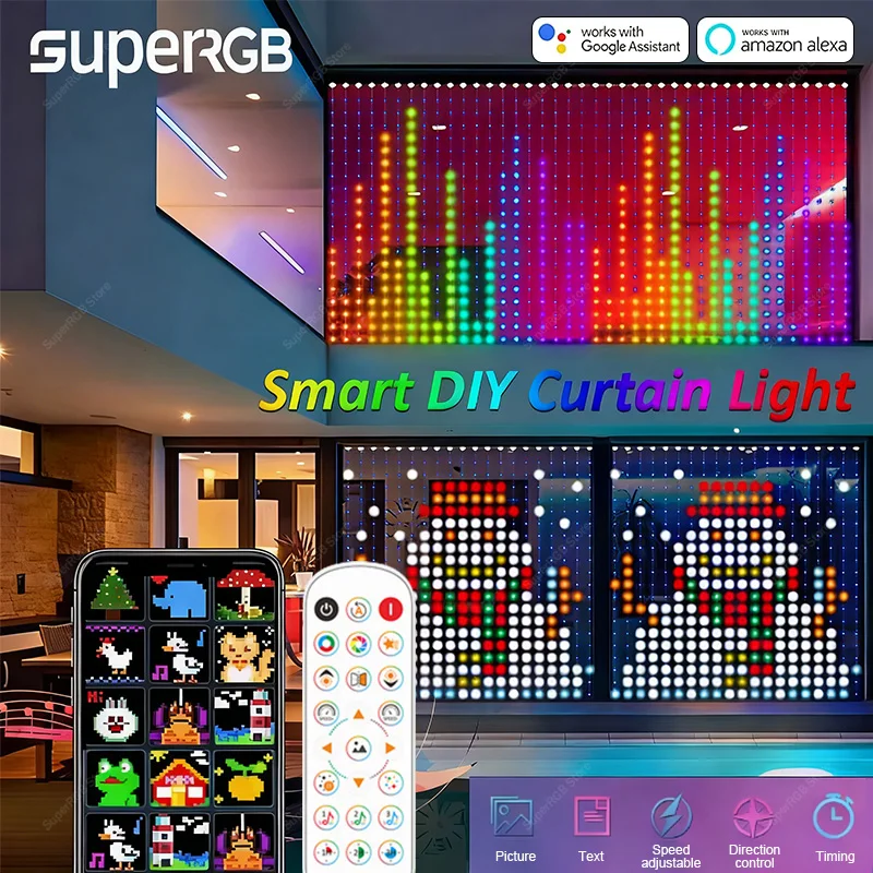 Smart Curtain Light App DIY Picture Text Led Display Smart LED RGB String Light RGB LED Bluetooth Control Curtain Lights