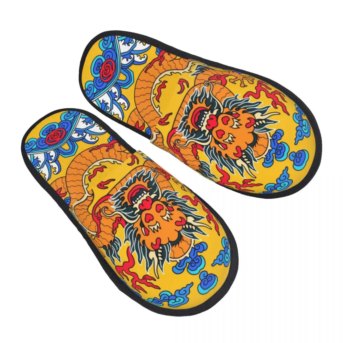 Custom Chinese Emperor Robe Smiling Dragon Guest Slippers for Spa Women Asian Style House Slipper