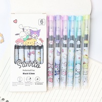 Sanrio 6/12Pcs Gel Pen Card Set Kuromi Hello Kitty Cinnamoroll 0.5mm Black Straight Liquid Stationery Study Office Supplies