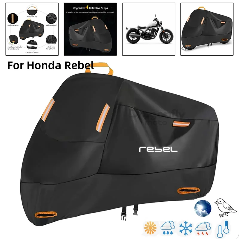 

Rebel Logo Motorcycle Cover Waterproof Outdoor Scooter UV Protector Rain Cover For Honda Rebel 300 Rebel 500 CMX Rebel300 Rebel
