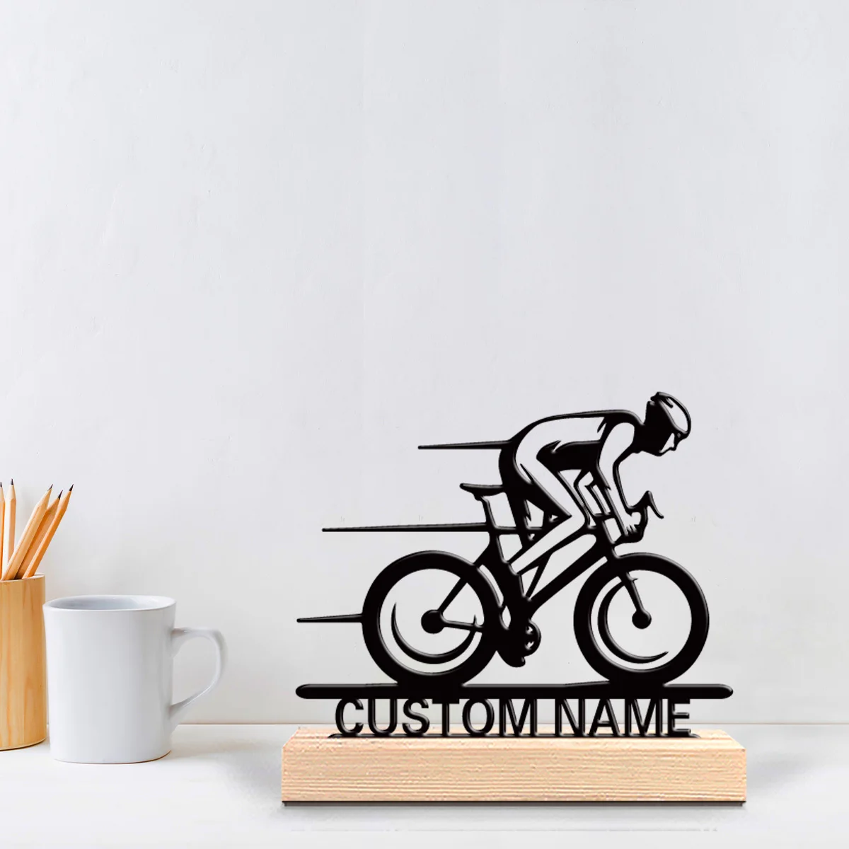 1pc Simple personalized Custom Cycling Sports Metal Statues Metal Iron Statue With Wood Base Iron Ornament  Iron Sculpture