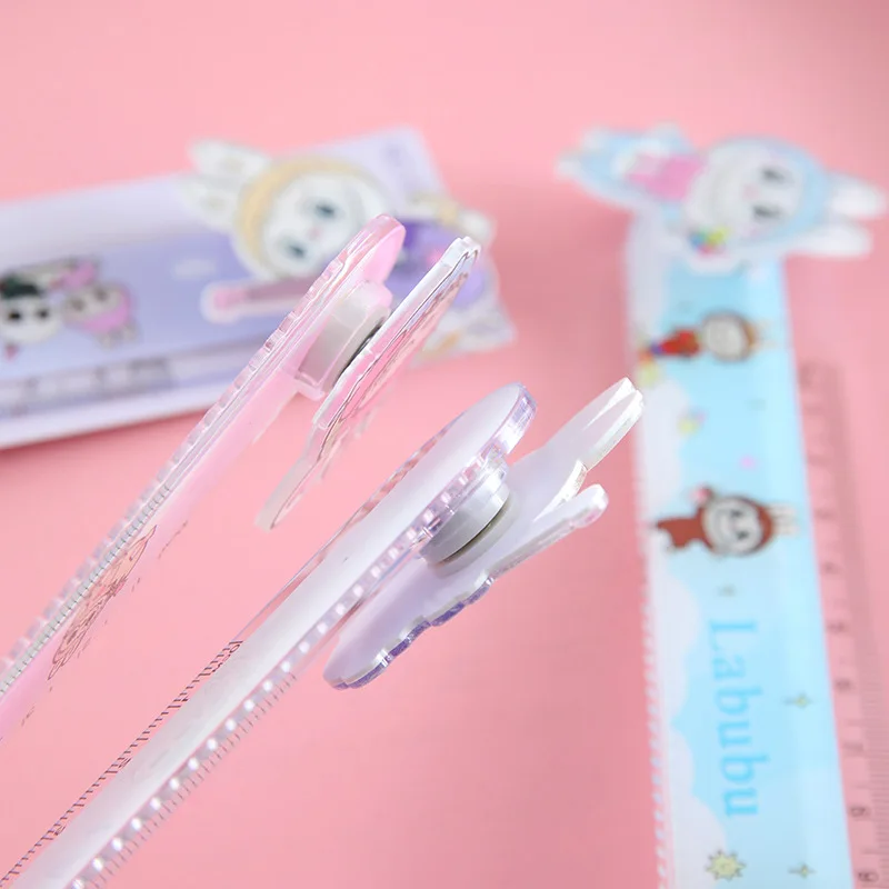 Hot Selling Cute Rabbit Ruler Pressure Reducing Rotating Head 15cm Acrylic Color Student Measuring Ruler Learning Stationery