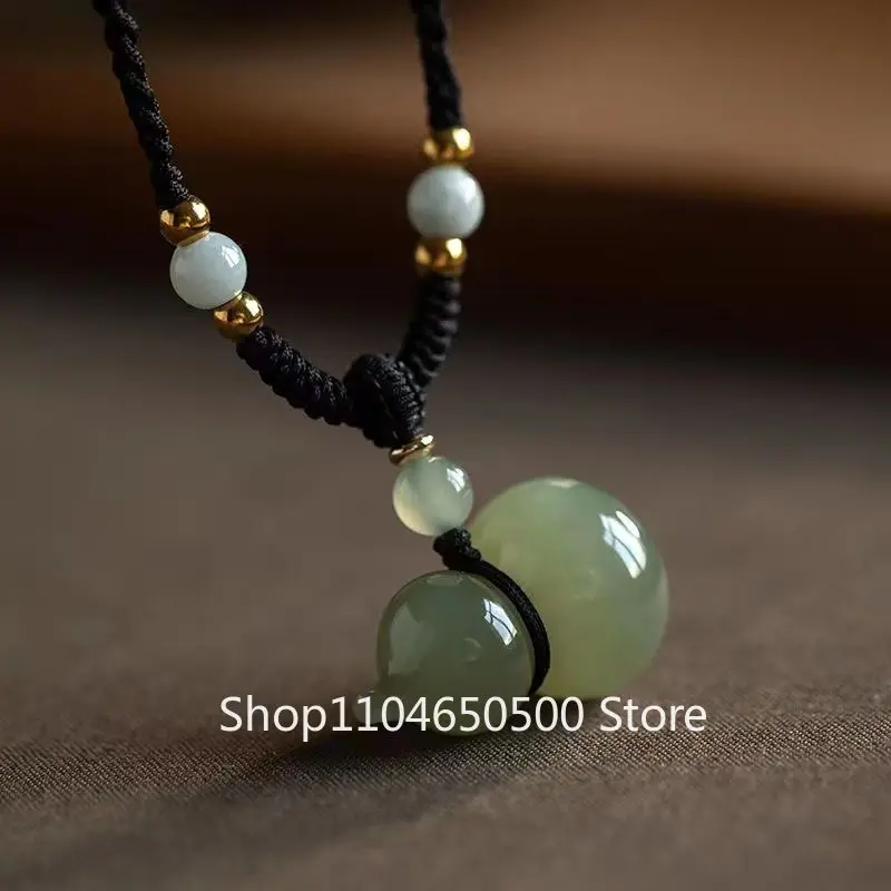 

Hetian Green Jade Fortune Gourd Pendant Ancient Style High-grade Jade Jewelry