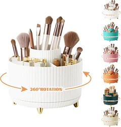 360°Rotating Makeup Desktop Cosmetic Storage Box Organizer 5 Slot Large Capacity for Bathroom Portable Makeup Brushes Pen Holder