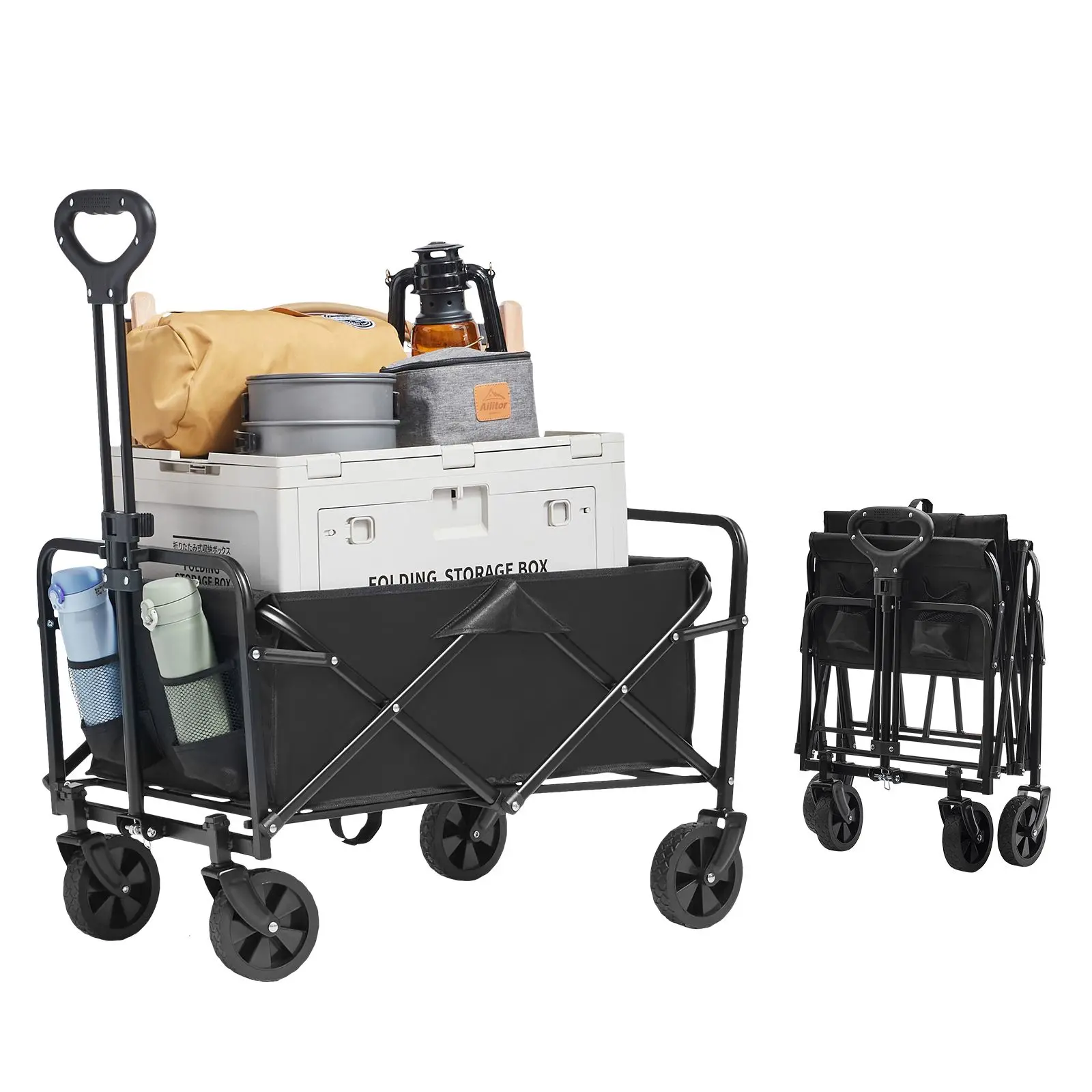 Collapsible Folding Wagon, 2 Cu.ft Grass Wagon Cart with All-Terrain 5In Wheels, Heavy Duty Folding Wagon Cart 220 Lbs Weight