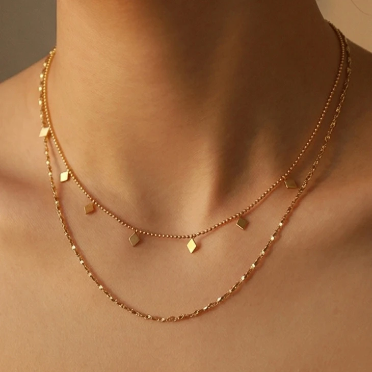 Klassische Halskette für Party und Verlobung, Funkelnde Quadratische Doppelschicht-Halskette für Damen, Trendiges Accessoire – Detail 2