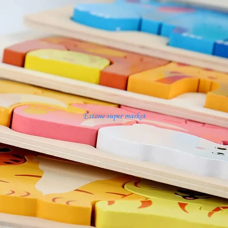 090B Baby Wooden Puzzle Toy Handhold 3-D Animal Puzzle Learning Toy Learning Educational Board Game Parent-Child Activity