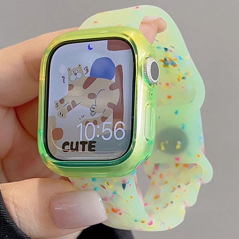 Cute Jelly Color Dot Hole Silicone Strap For Apple Watch 49 45 44 42 41 40 38MM Gradient Case Set For iWatch 9 8 7 6 5 SE Ultra2