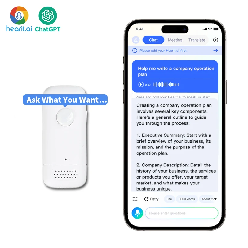 

2024 НОВЫЙ портативный ODM OEM Smart AI английский беспроводной микрофон для встреч минут быстрое устройство-переводчик микрофон с чатом