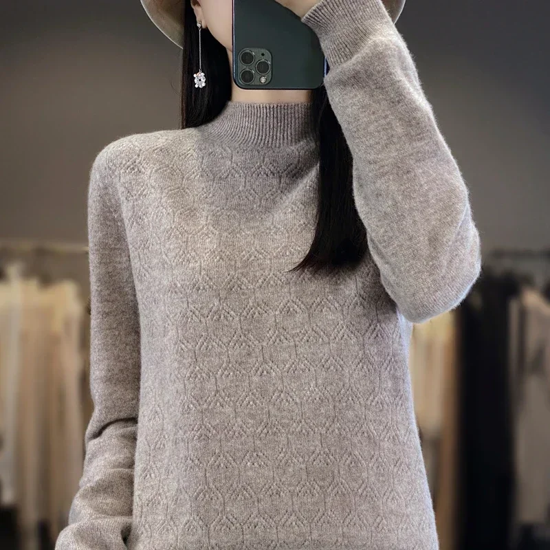 Sweater Women Weaving Flowers Pullover Shirts Seamless Cashmere Sweater Women High Quality Long Sleeve Top Women's Turtleneck