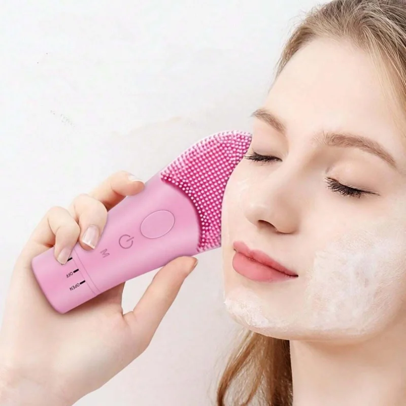 Ultrasonic silicone high frequency vibration heating massager cleansing brush deep facial cleaning device