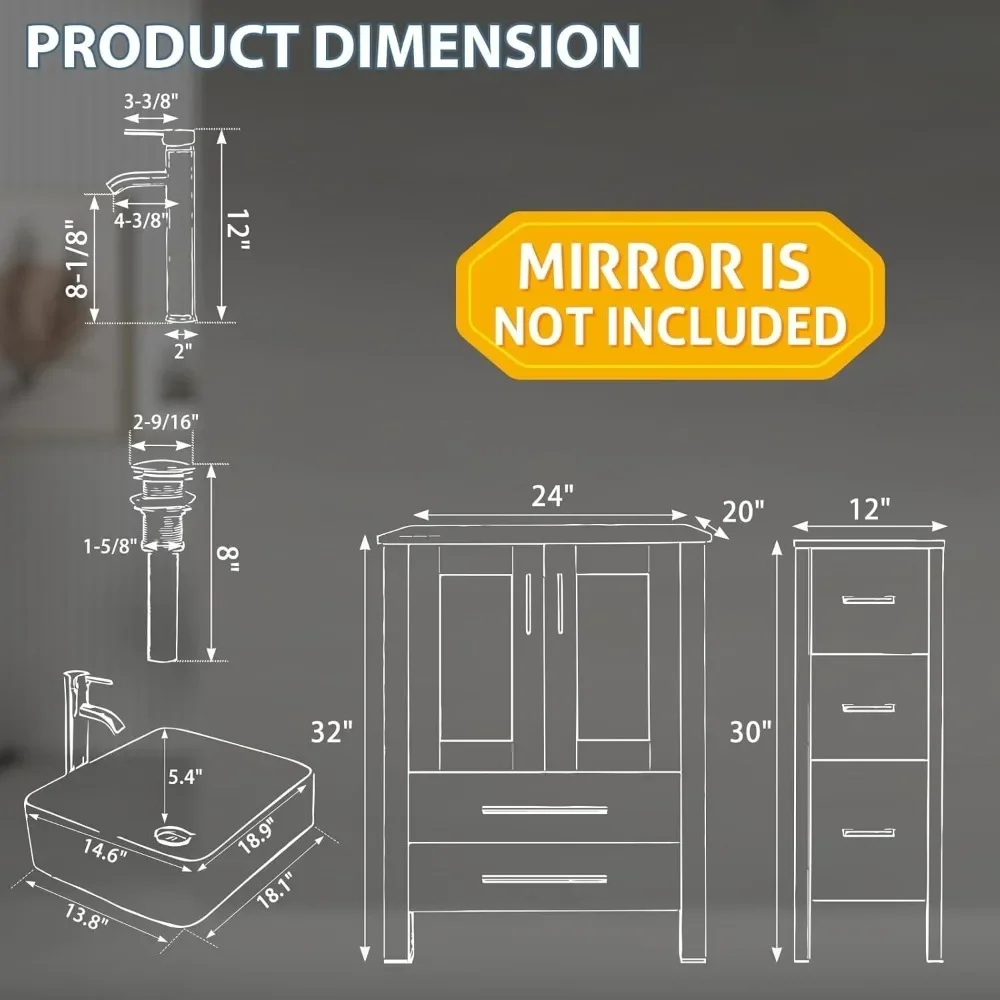 Combinación de lavabo de baño moderno blanco de 48": con gabinetes laterales pequeños, lavabo y agua, grifo de ahorro