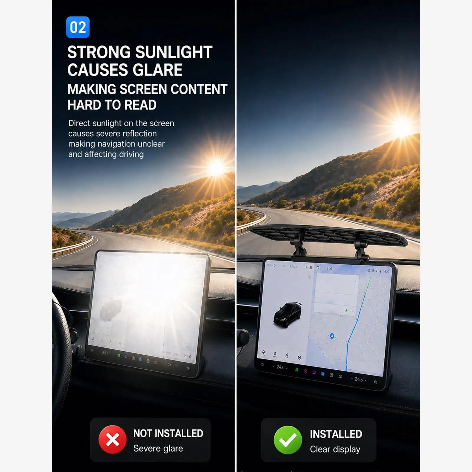 Auto-Mittelkonsolen-Bildschirm-Sonnenblende, verstellbarer Winkel, GPS-Navigations-Sonnenschutz, blendfreier Navigationsbildschirm-Sonnenschutz für Autos – Detail 6