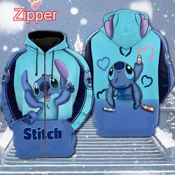 Stitch Cartoon Anime com capuz com zíper para homens e mulheres, moletom extragrande, roupas infantis, casaco legal, nova moda, primavera, outono, 2024