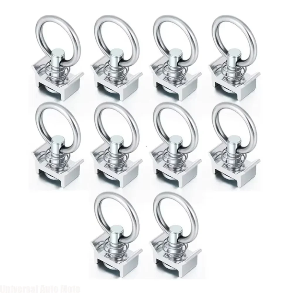 10Pcs Single Stud L Track Fitting 4000LB Stainless Steel Ring Aluminum Keeper Tie Down Anchors Heavy Duty Airline Track Trailer