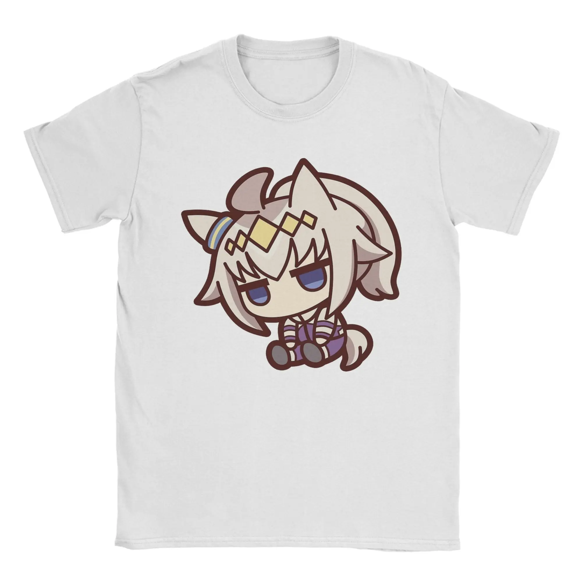 

Oguri Cap Chibi Doll Uma Musume Серые футболки для мужчин Крутые хлопковые футболки с круглым воротником и короткими рукавами Идея подарка Одежда