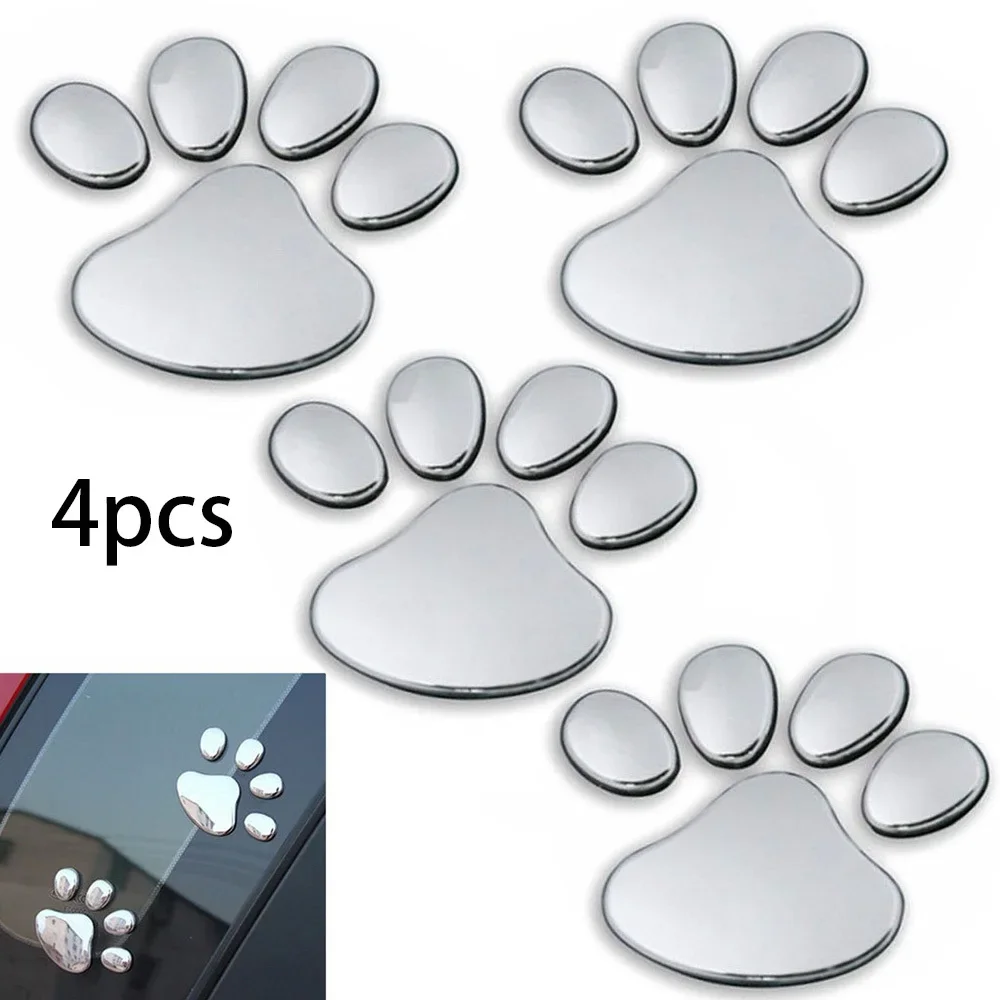 4Pcs 3D Animal Paw Print Car Stickers, Cute Dog Cat Bear Footprint Decal, Vehicle & Motorcycle Exterior Fashion Ornament