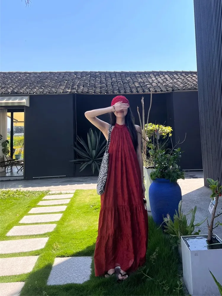 فساتين نسائية أنيقة بدون أكمام للخريف على الطراز الفرنسي فستان كعكة عرقية بحزام متدفق على شكل زهرة الأميرة للعطلات الرومانسية #1