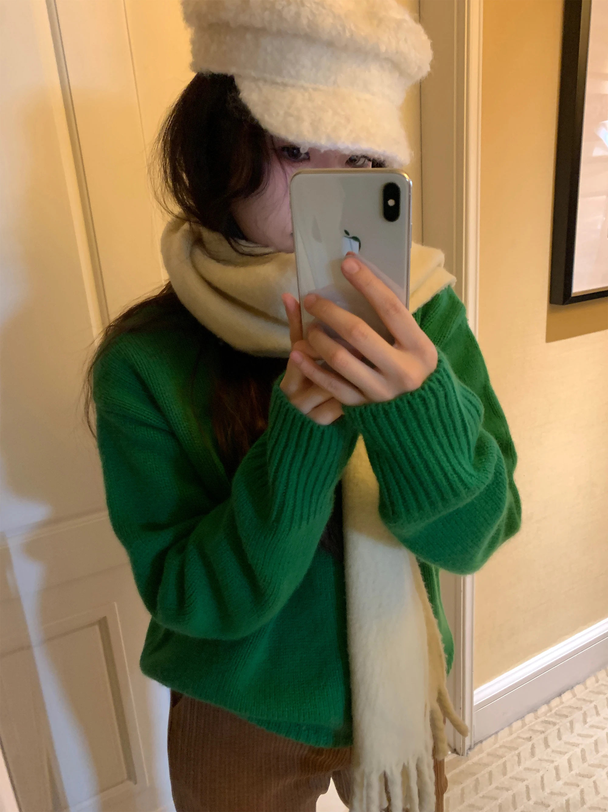 

Loose Fit Woolen Pullover Sweater Hihi eng South Korea Sle Vintage een Color Ideal for Daily Layering And White Enhan...