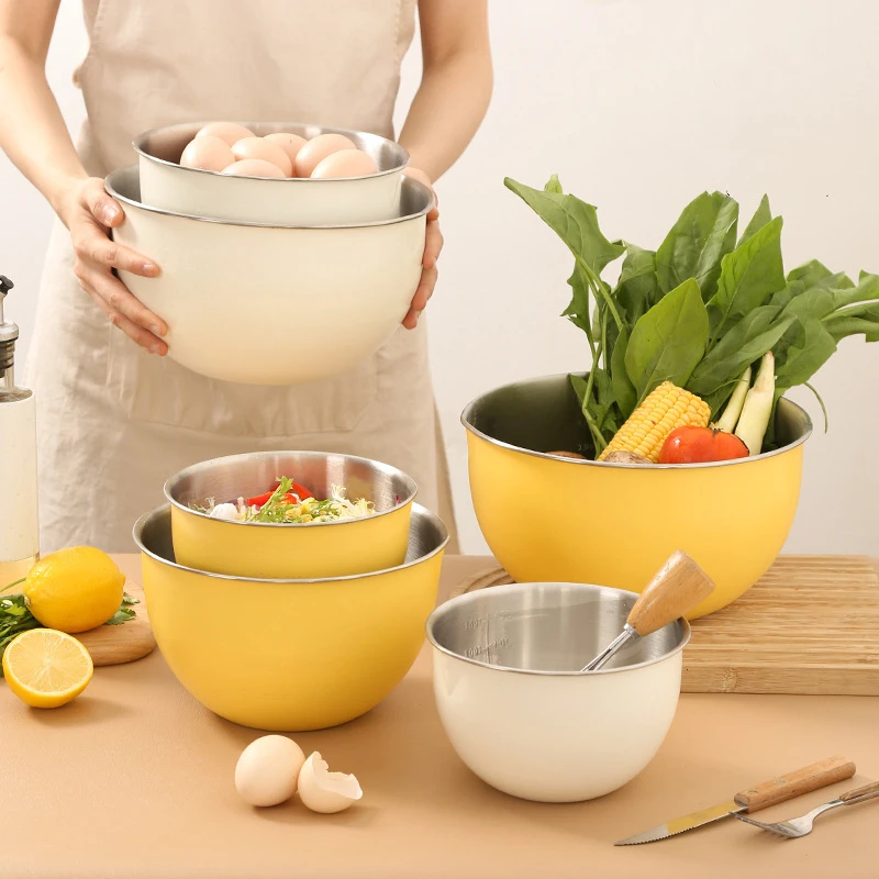 304 Stainless Steel Salad Mixing Bowl with Lid Kitchen Egg Dough Stirring Basin Fruit Vegetable Storage Bowls for Baking Cooking