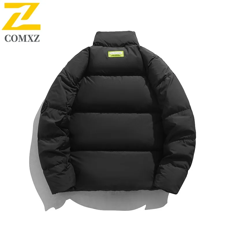 COMXZ Puffer Jacket Casual Solid Color Stand Collar Cold Protection Parker Coat Men Loose Hiking Windproof Winter Garment 2025