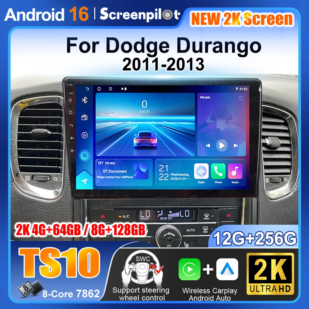 Radio Multimedia para Auto Android 16 para Dodge Durango 2011-2013, Reproductor de Video, Navegación, Estéreo, 5G, Bluetooth, Wifi, GPS, Unidad Principal