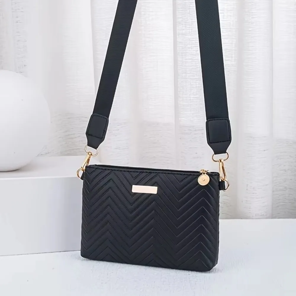 2026 Quilted Women's Shoulder Bag Solid Color Adjustable Crossbody Bag PU Wave Patterned Long Wallet Ladies Handbag