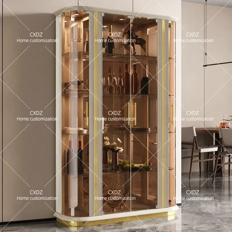Modern Light Luxury Living Room Wall Mounted Wine Cabinet Glass Display Storage Unit High End Home Bar Shelving Organizer