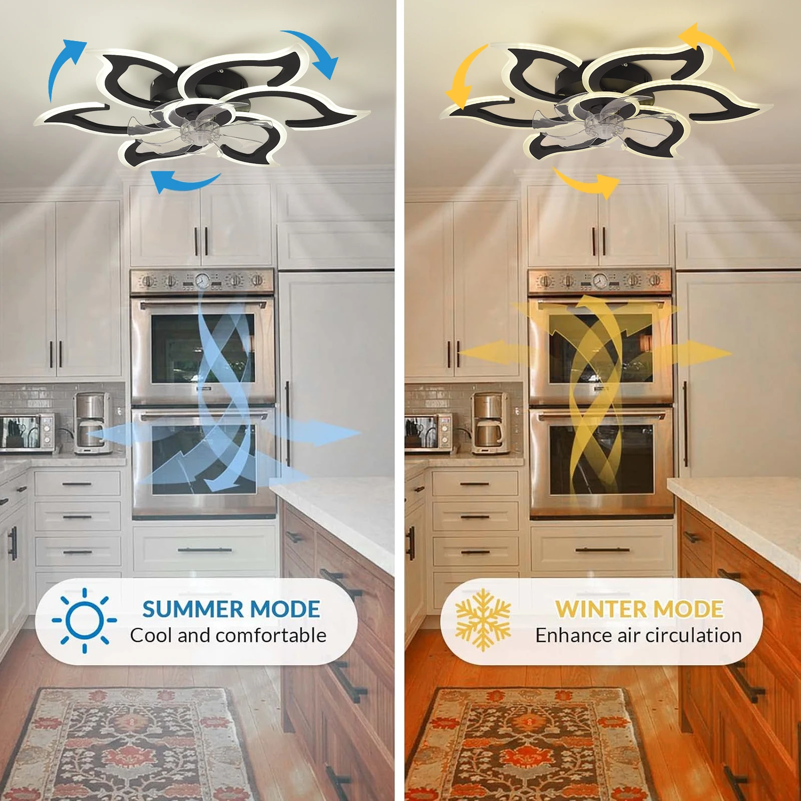 Ceiling Fans with Lights and Remote, Modern Low Profile Flush Mount Ceiling Fan, Dimmable LED Ceiling Light Fixture