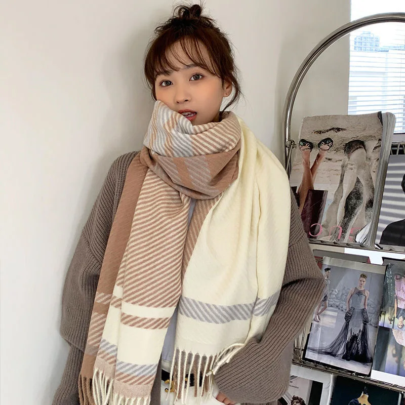 Winter Scarf Cashmere Scarf Woman\'s Winter Scarves Ladies Checkered Scarf Warm XWJ03