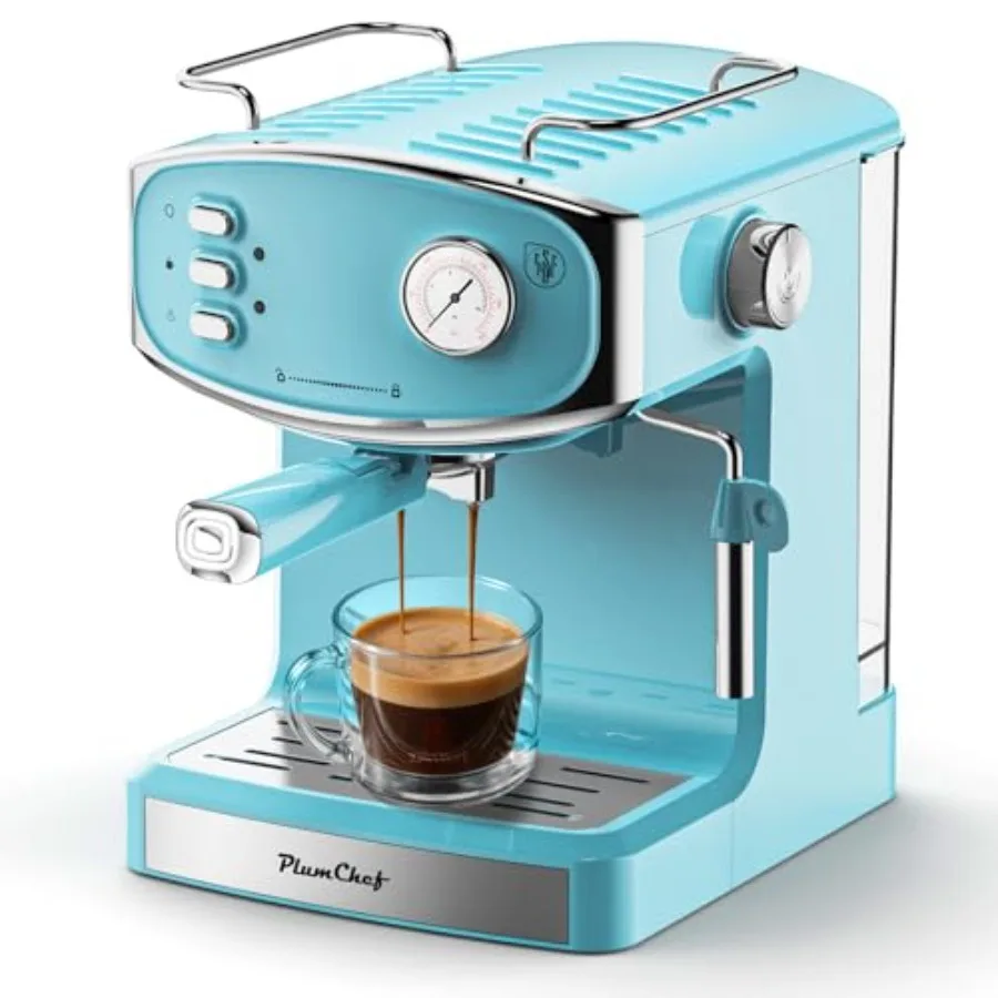 

Профессиональная компактная эспрессо-машина с паровой трубкой для взбивания молока, манометром, большим резервуаром для воды на 54 унции, из нержавеющей стали, 20 бар