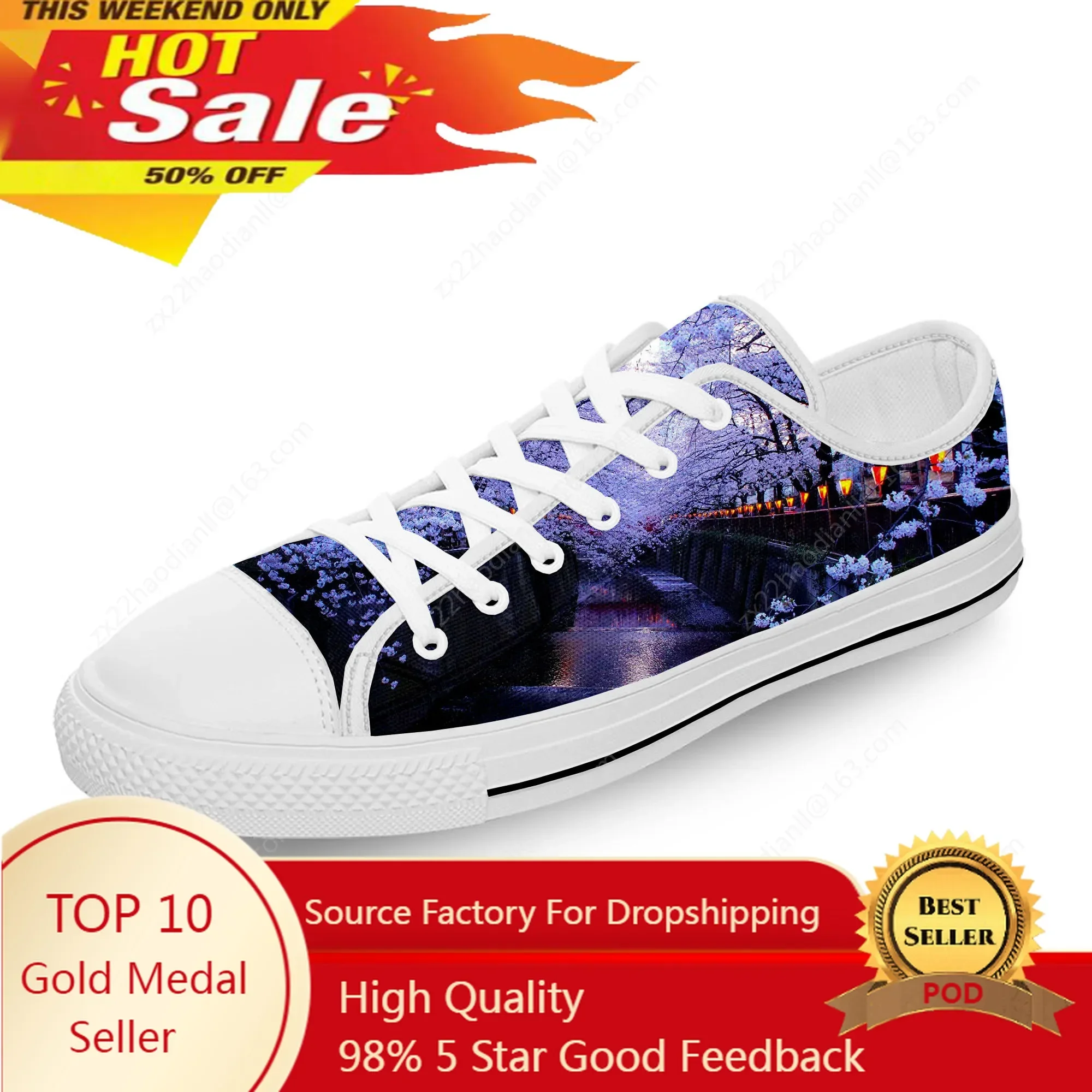 SAKURA CHERRY BLOSSOM Floral White Cloth Fashion 3D Print Low Top Canvas Shoes Men Women Lightweight Breathable Sneakers