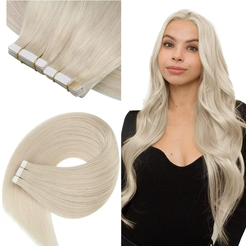 14-22inch Sunny Tape in Hair Extensions 100% Human Hair Real Natural  Balayage Color 60# Skin Weft Straight Seamless Hair