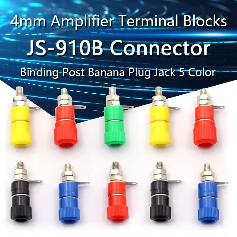 5PCS Terminal Blocks JS-910B 4mm Amplifier Terminal Connector Binding Post Banana Plug Jack Mount 5 Color