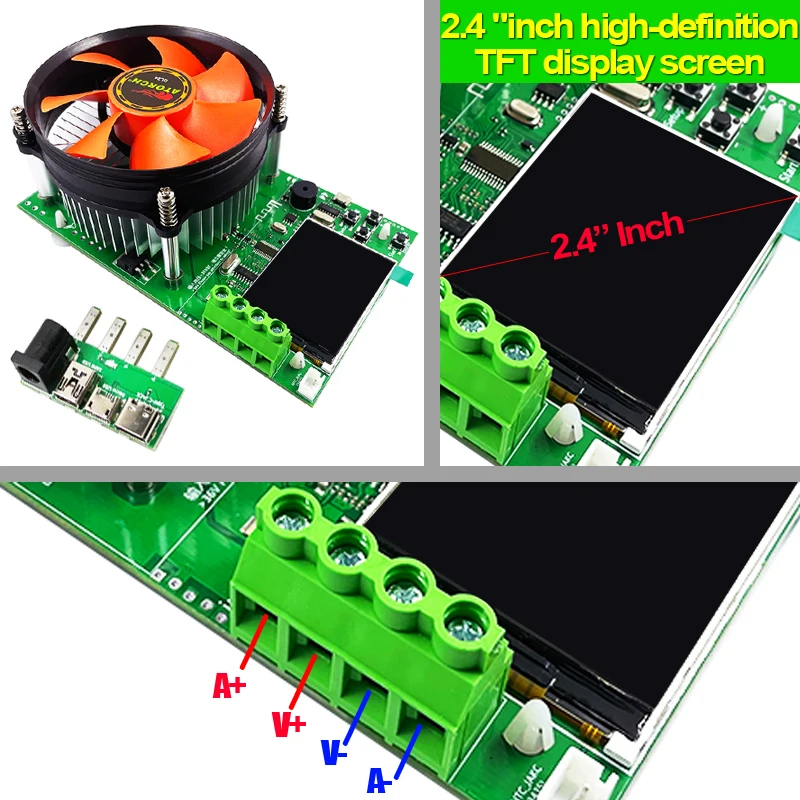 150W 4-wires Battery Capacity Tester 2.4 Inch TFT Color Screen CNC Type Electronic Load Power Discharge Tester with EU Adapter