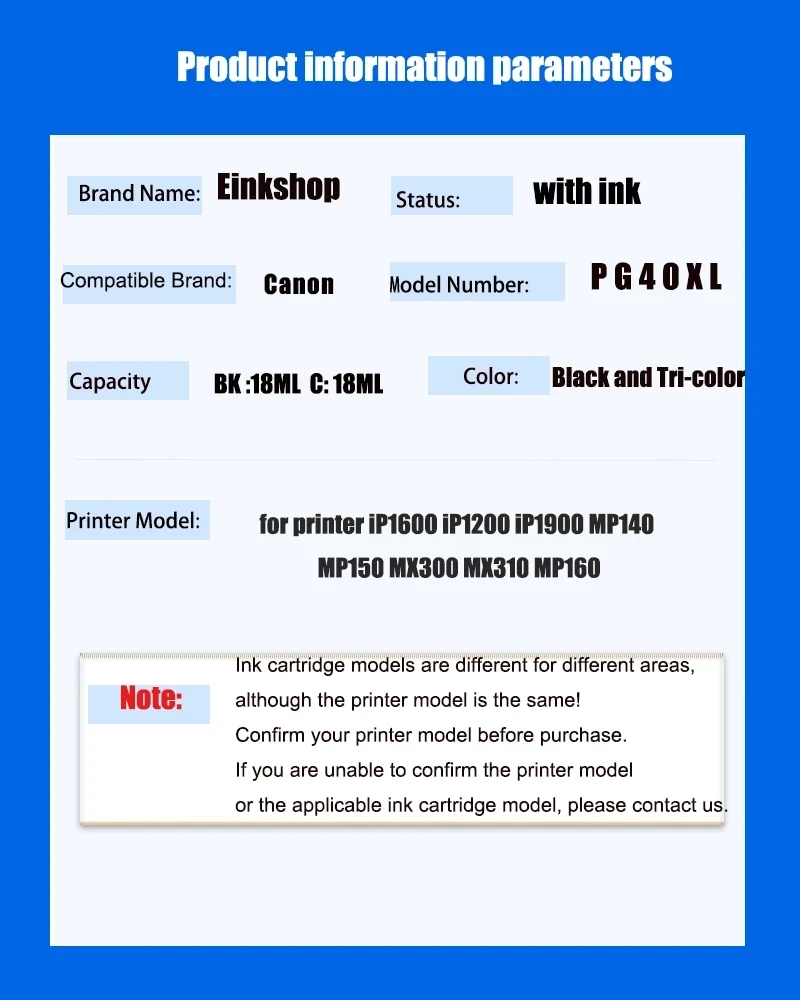 PG40Xl CL41Xl For Canon PG40 CL41 Compatible Ink Cartridges Pixma MP140 MP150 MP160 MP180 MP190 MP210 MP470 Printers