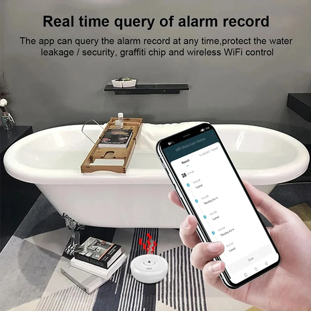 FFYY-Tuya Wifi Flood Sensor Smart Life App Water Leak Sensor Detection Loudly Sound Alarm Linkage Alert Application